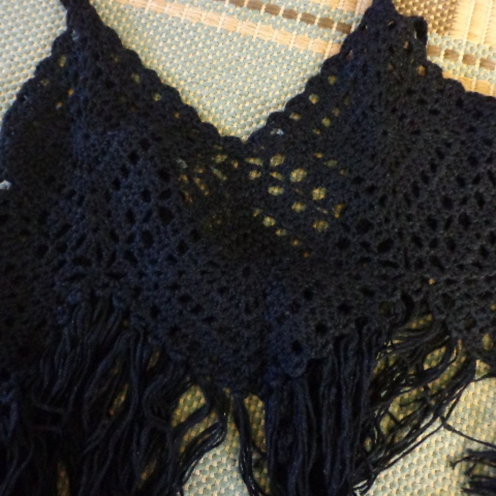 Crocheted Boho Cami Vest Top XS-S Tie Front Fringe - Picture 8 of 14
